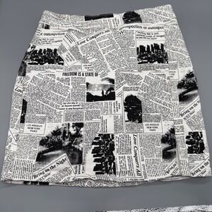 Windsor Newspaper Print Mini Skirt Black White Graphic Newsprint Medium Funky